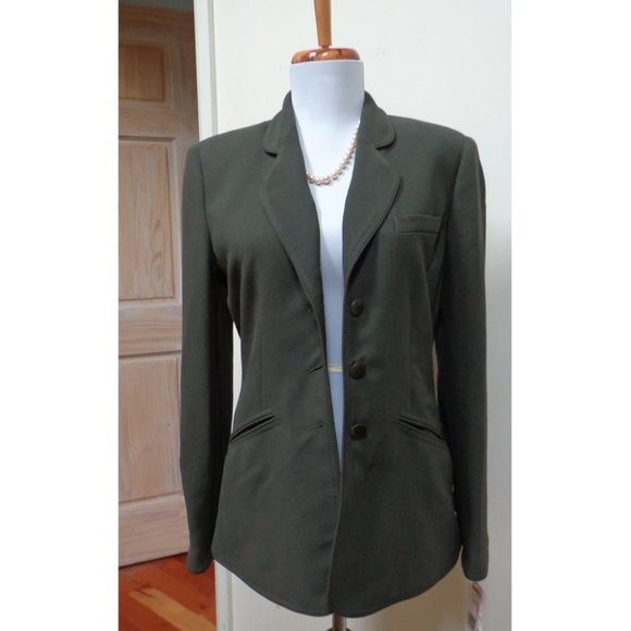 NWT - AK ANNE KLEIN Olive Polyester/Acetate Blend 3-Button Jacket Size 4 - Picture 2 of 6